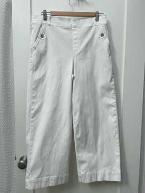 Spanx Size X-Large Stretch Twill Cropped Wide Leg Pant in Bright White